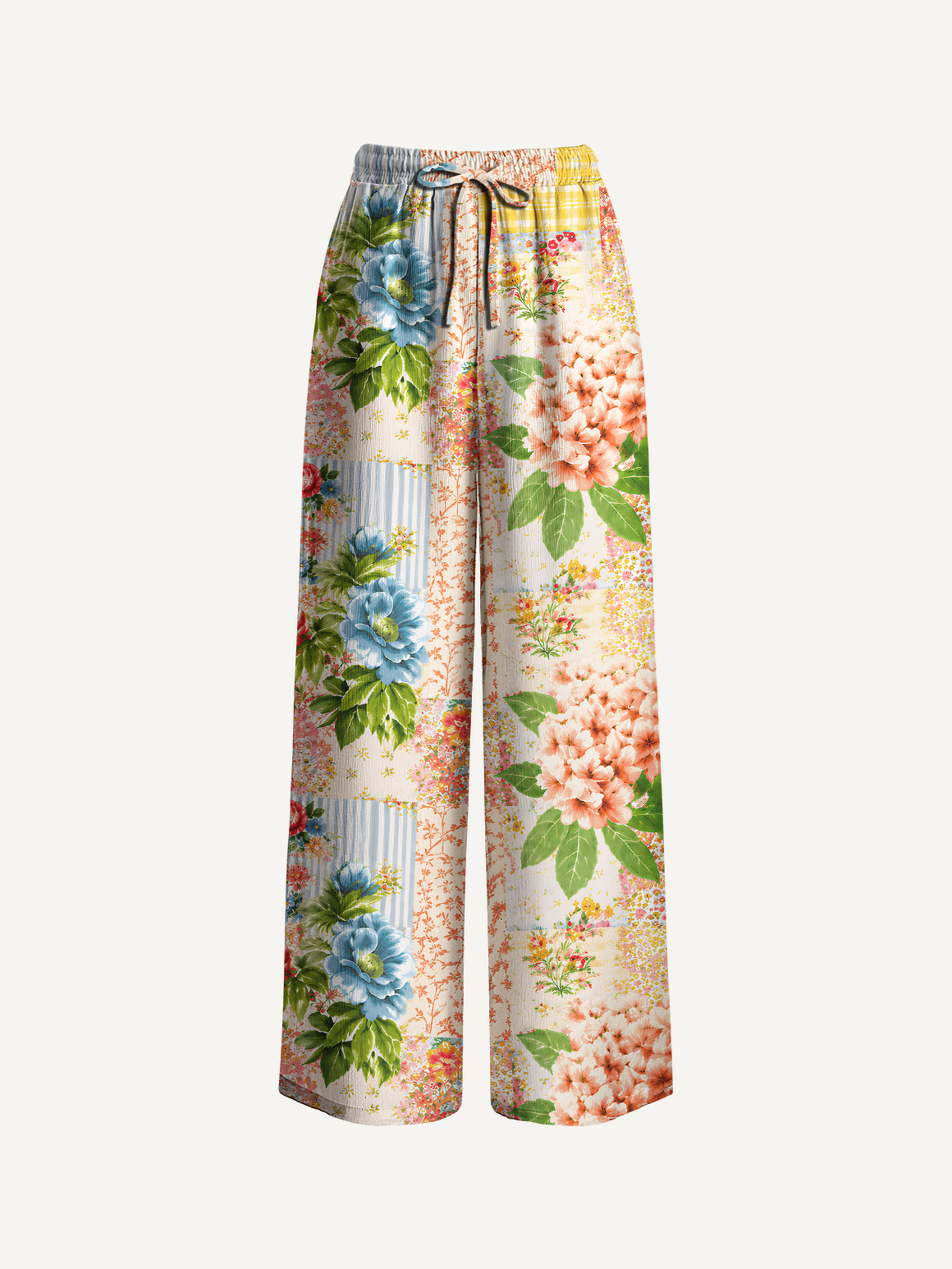 Vintage Cottage Garden Quilt Pants For Women With Pockets