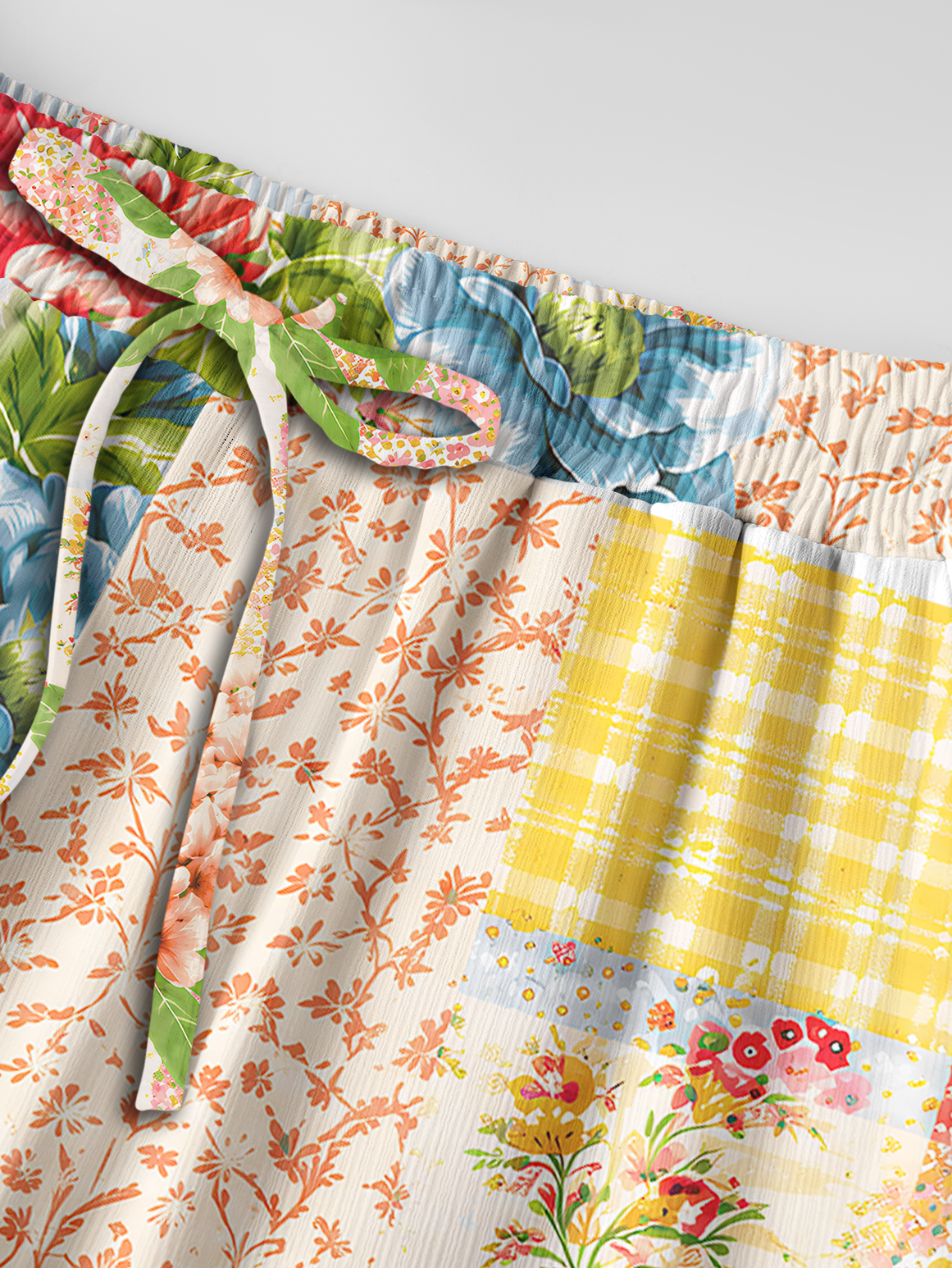 Vintage Cottage Garden Quilt Pants For Women With Pockets