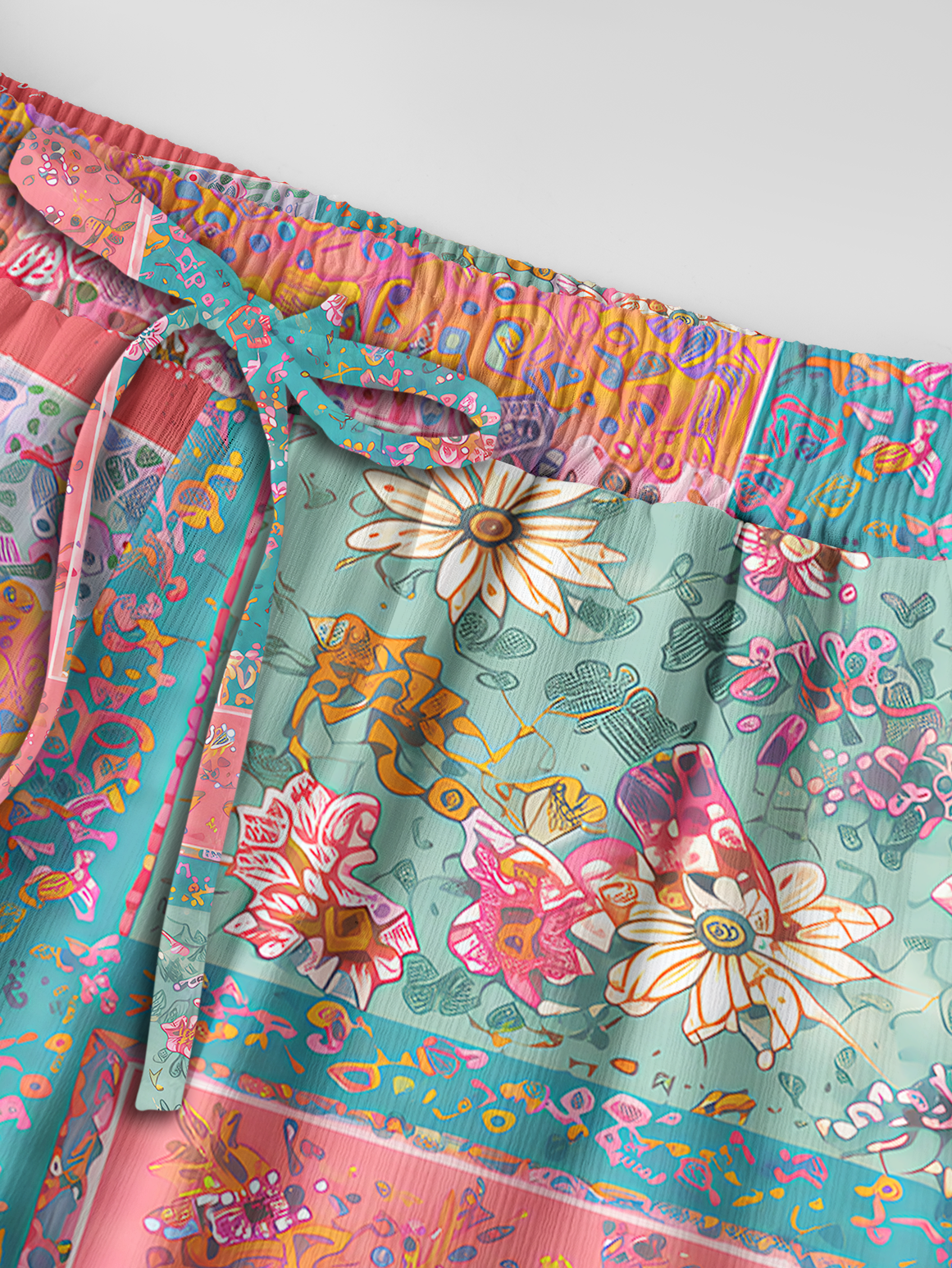 Coral Patchwork Garden Pants For Women With Pockets
