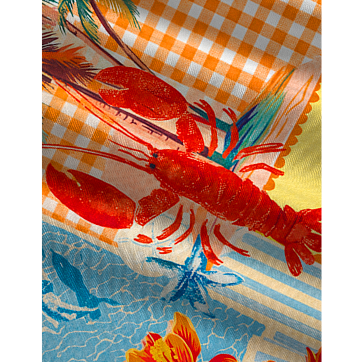 Tropical Lobster Patchwork Jumpsuit with Pockets for Women