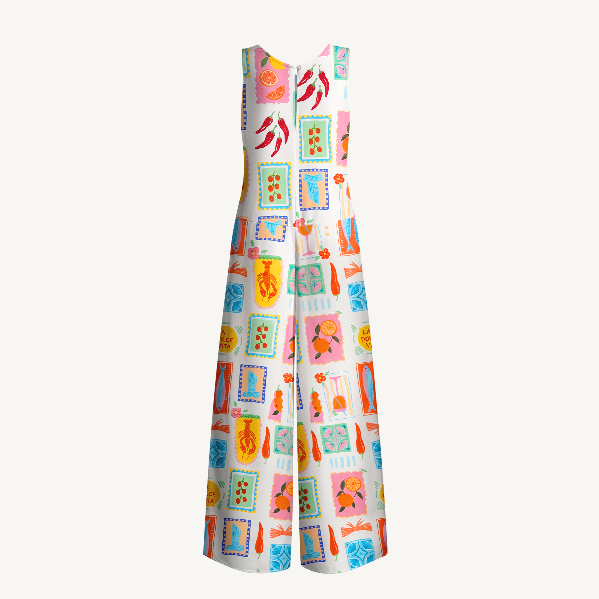 Tropical Stamp Print Jumpsuit with Pockets for Women