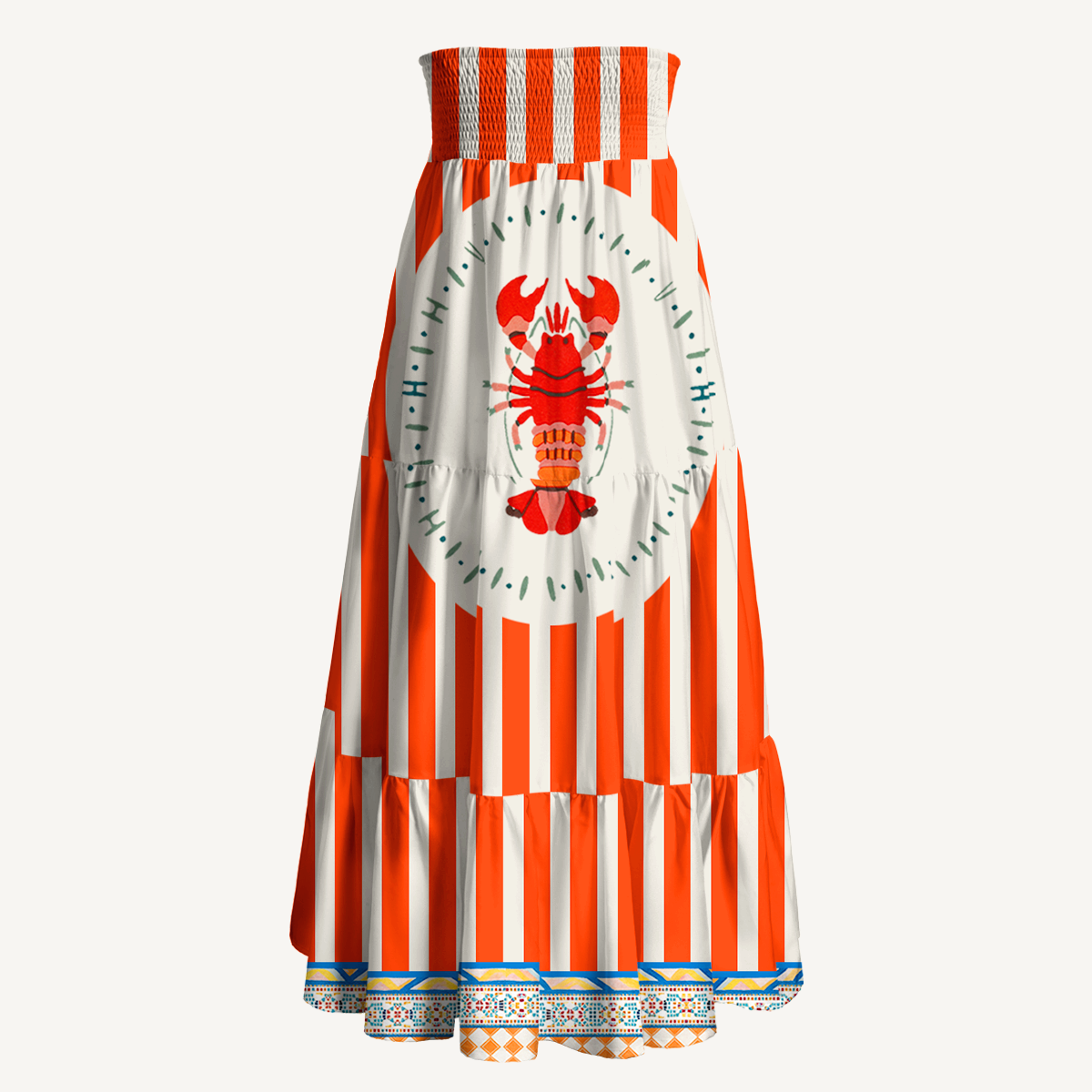 Tropical Lobster Patchwork Maxi Skirt & Strapless Dress  