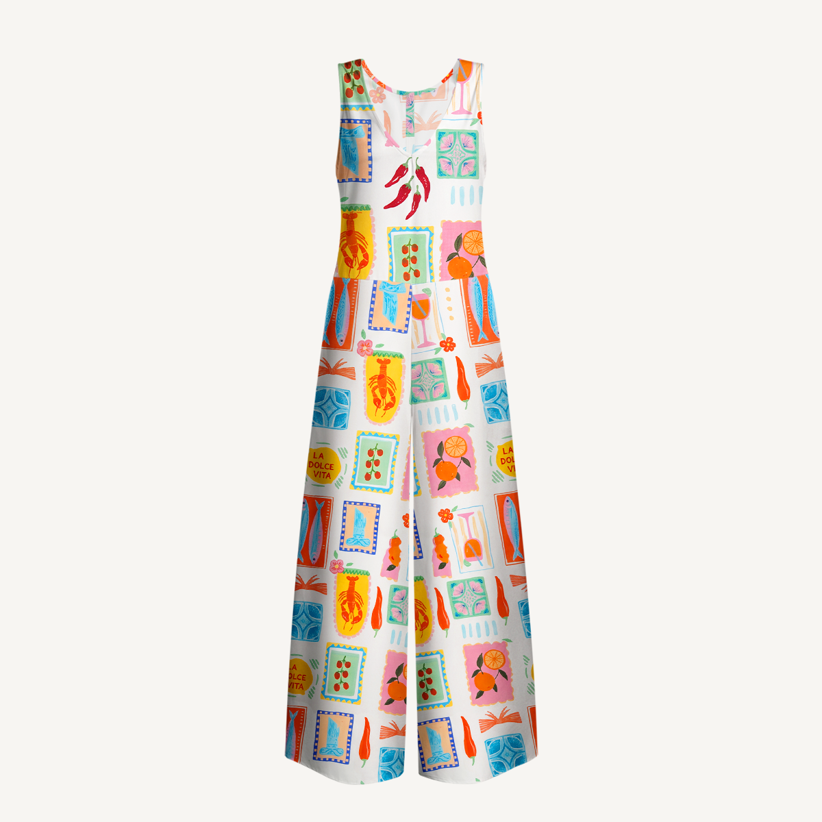 Tropical Stamp Print Jumpsuit with Pockets for Women