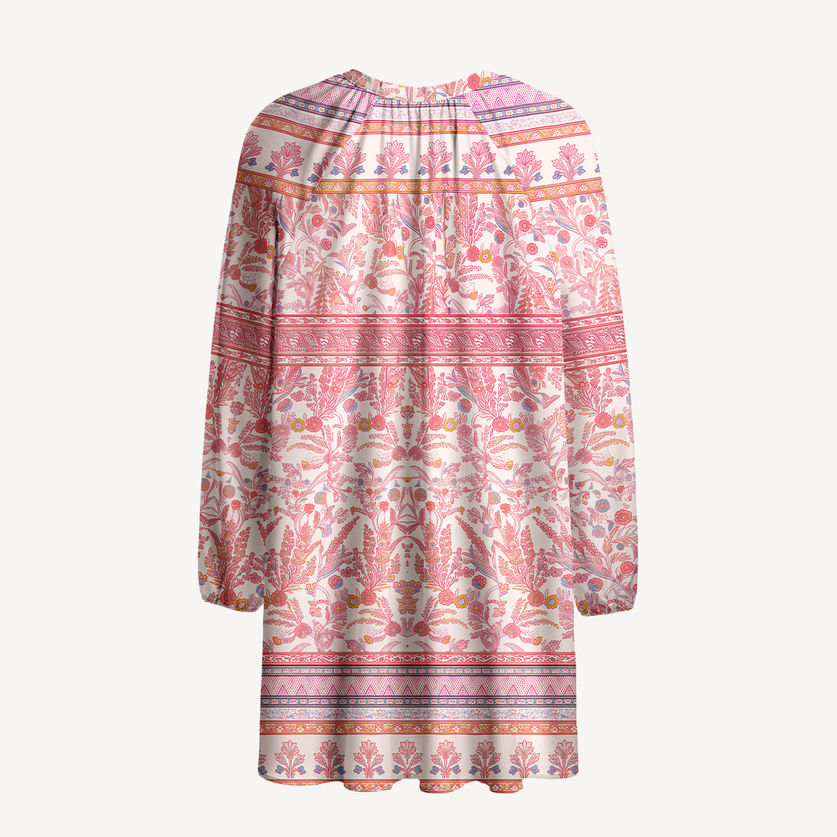 Rosewood Vintage Garden Tie‑Neck Vacation Mini Dress 