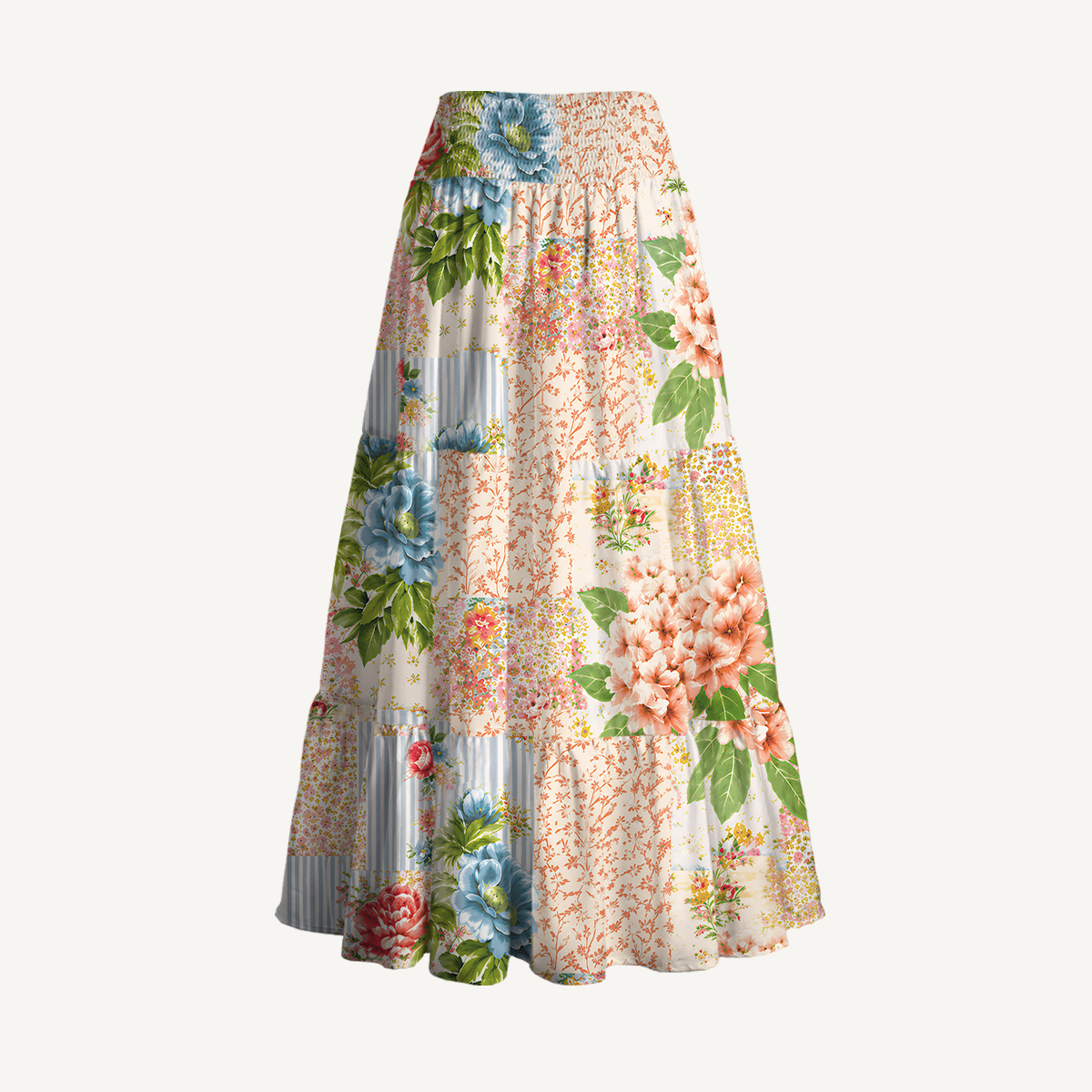 Vintage Cottage Garden Quilt Print Convertible Maxi Skirt & Strapless Dress