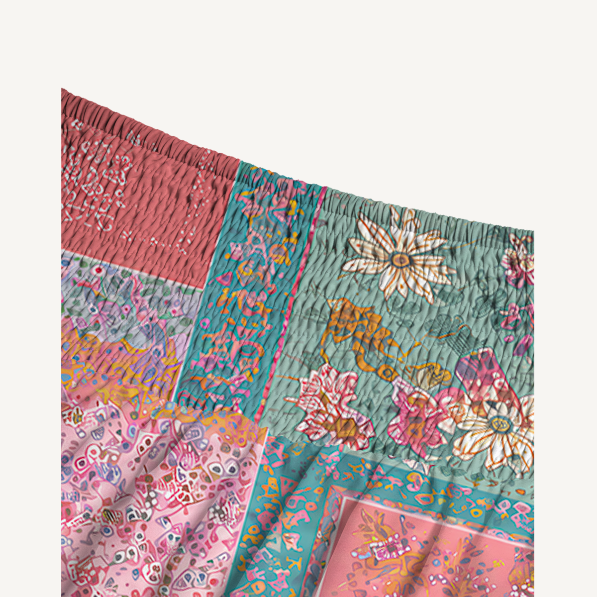 Coral Patchwork Garden Print Convertible Maxi Skirt & Strapless Dress