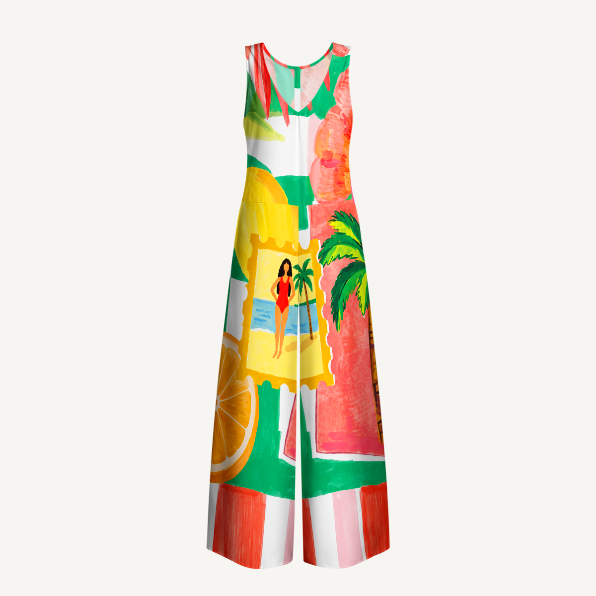 Tropical Floral & Palm Jumpsuit with Pockets for Women