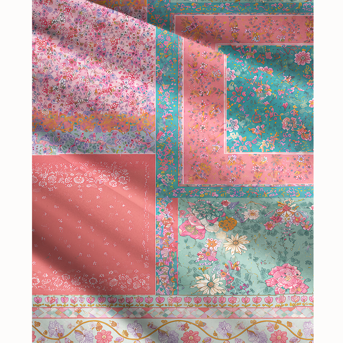 Coral Patchwork Garden Print Convertible Maxi Skirt & Strapless Dress