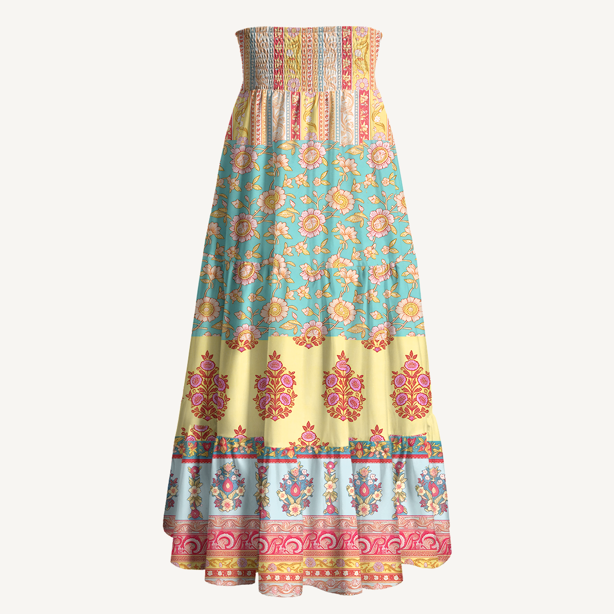 Paisley Inspired Pattern Convertible Maxi Skirt & Strapless Dress
