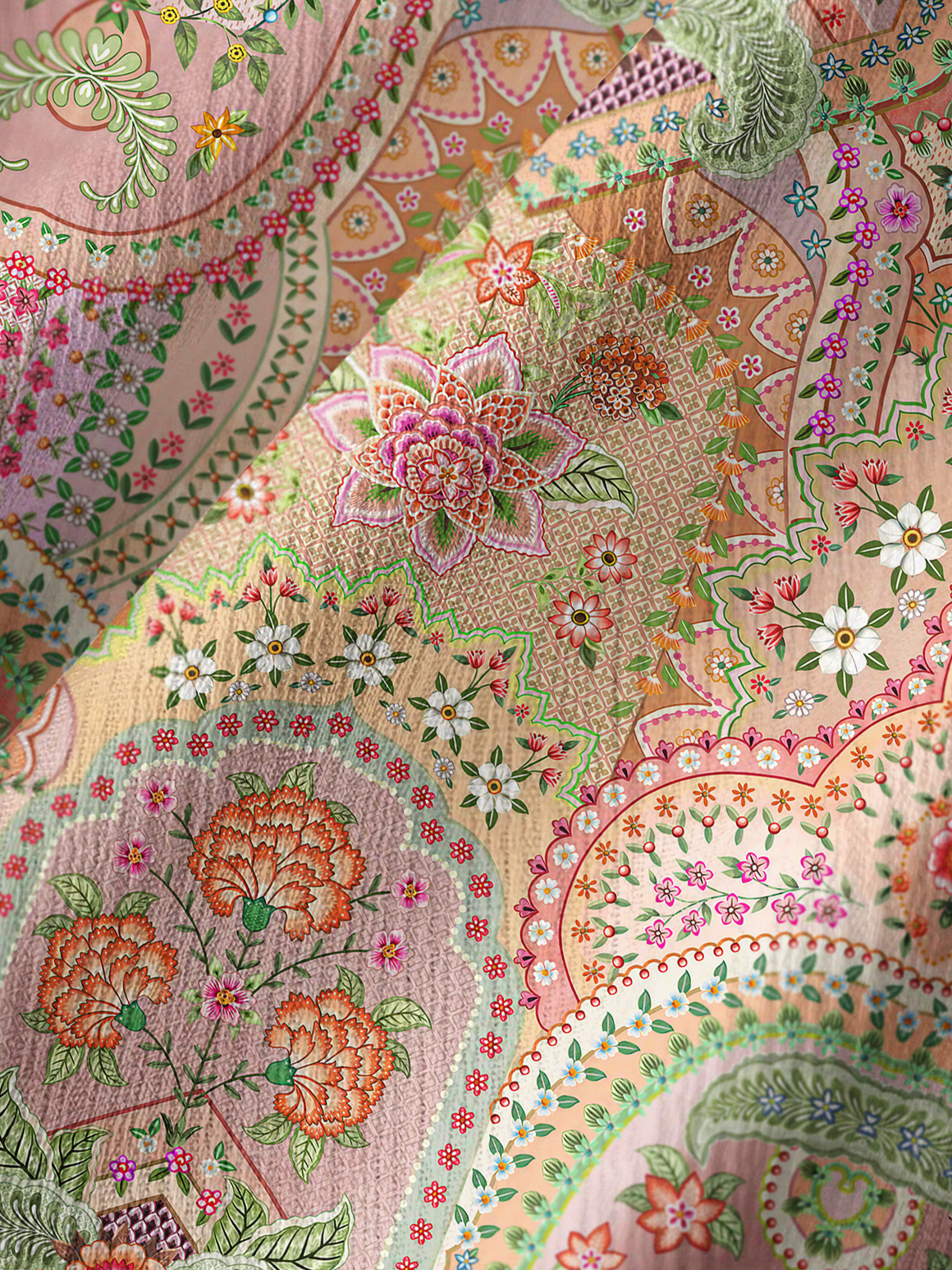 Patchwork Mandala Floral Wide Leg Tie Waist Pants With Pockets