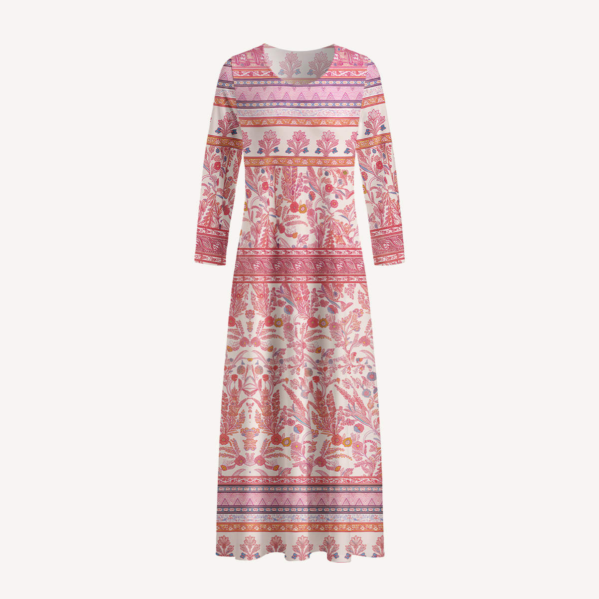 [Copy]Rosewood Vintage Garden Print Soft-Touch Stretch Knit Long Sleeve Maxi Dress with Pockets