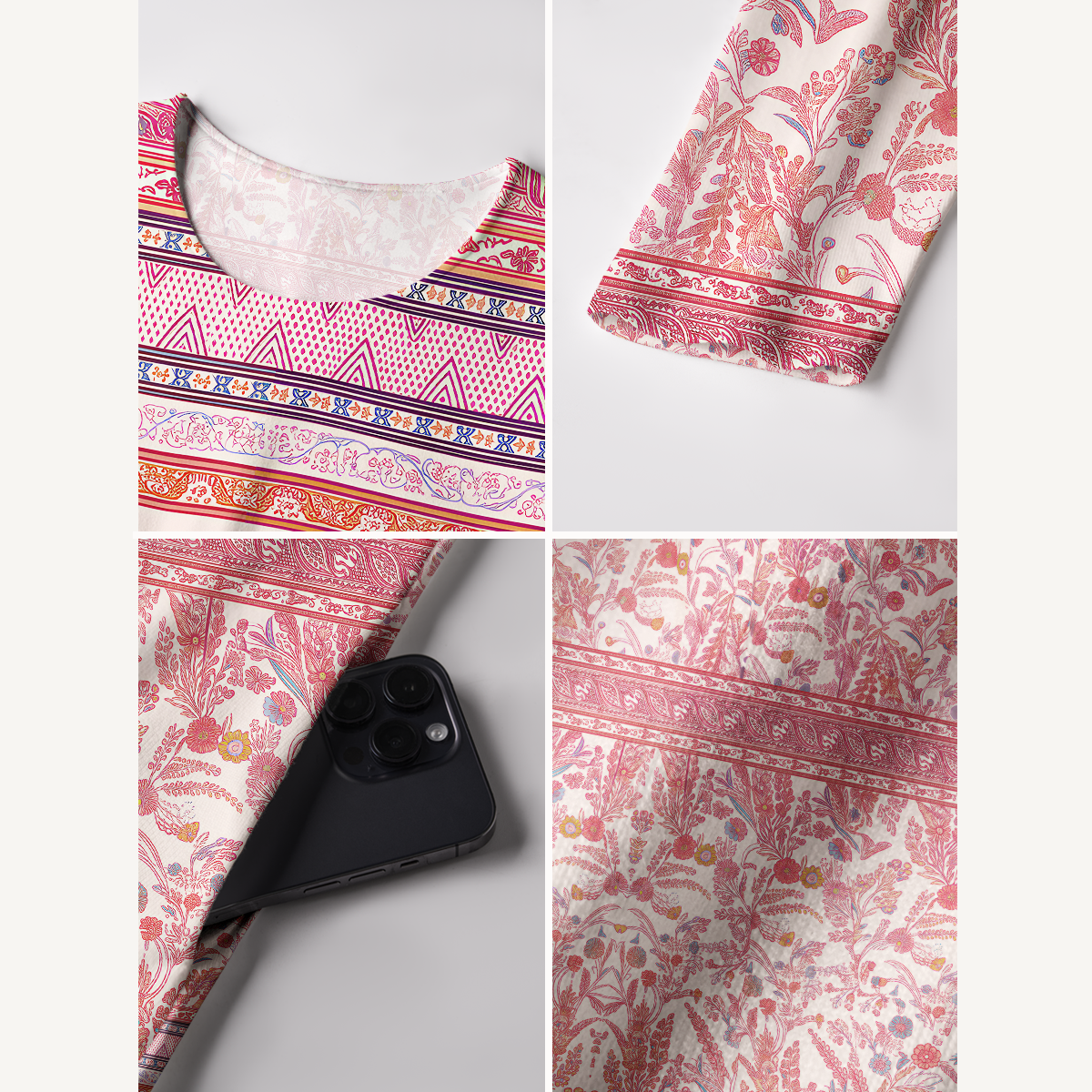 [Copy]Rosewood Vintage Garden Print Soft-Touch Stretch Knit Long Sleeve Maxi Dress with Pockets