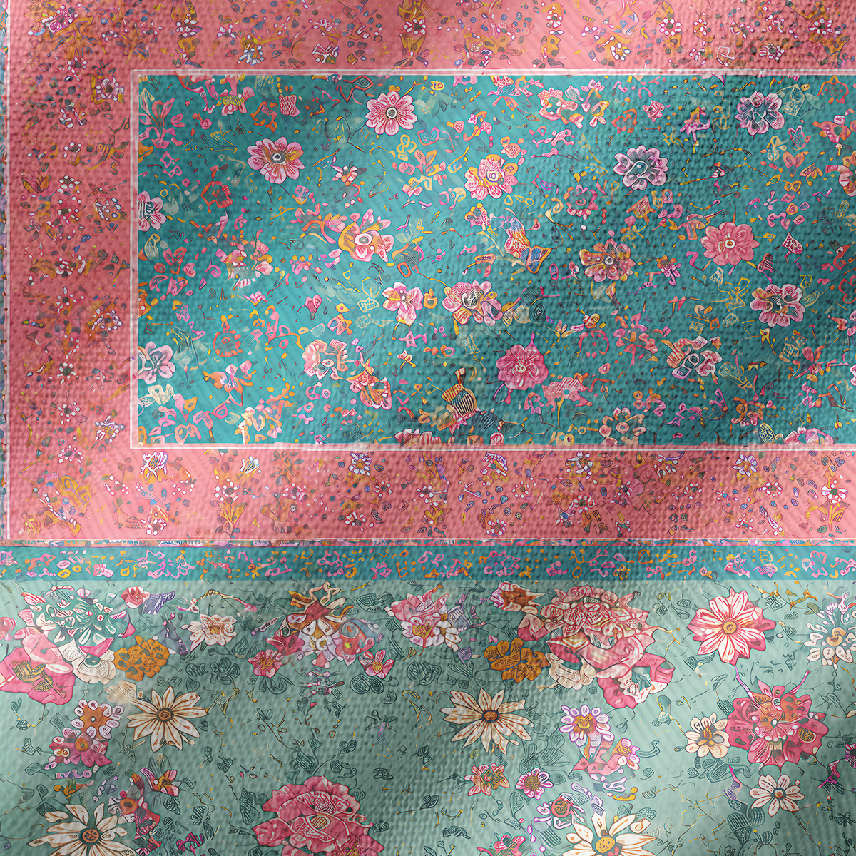 Coral Patchwork Garden Print Kimono Wrap