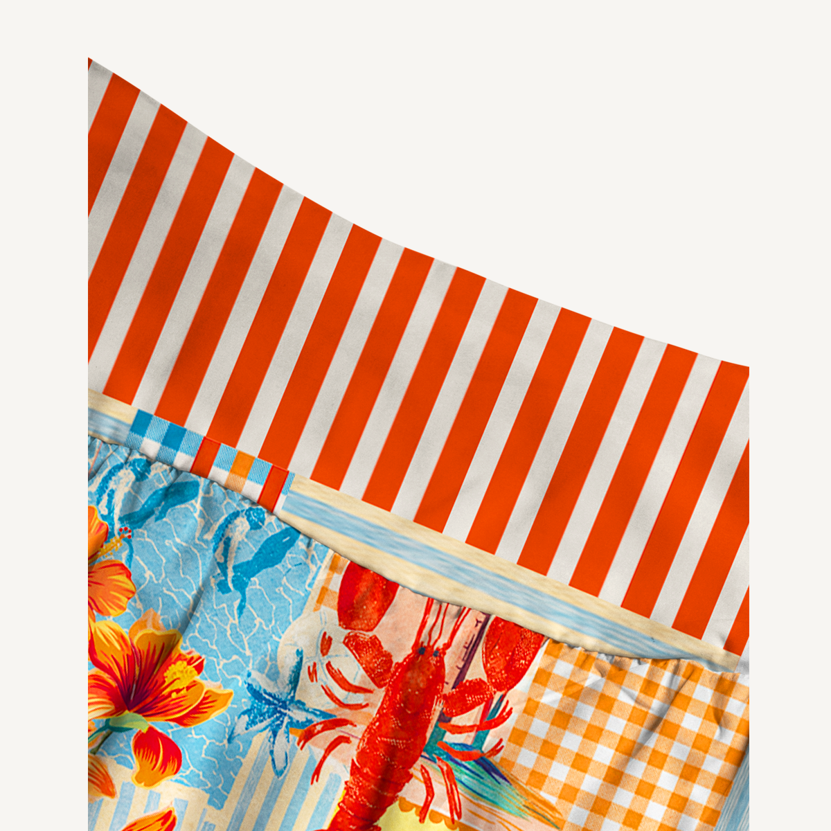 Tropical Lobster Patchwork Maxi Skirt & Strapless Dress  