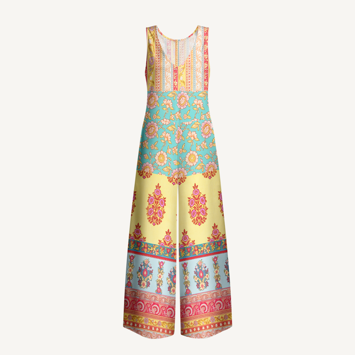 Paisley Inspired Pattern Womens Jumpsuit With Pockets