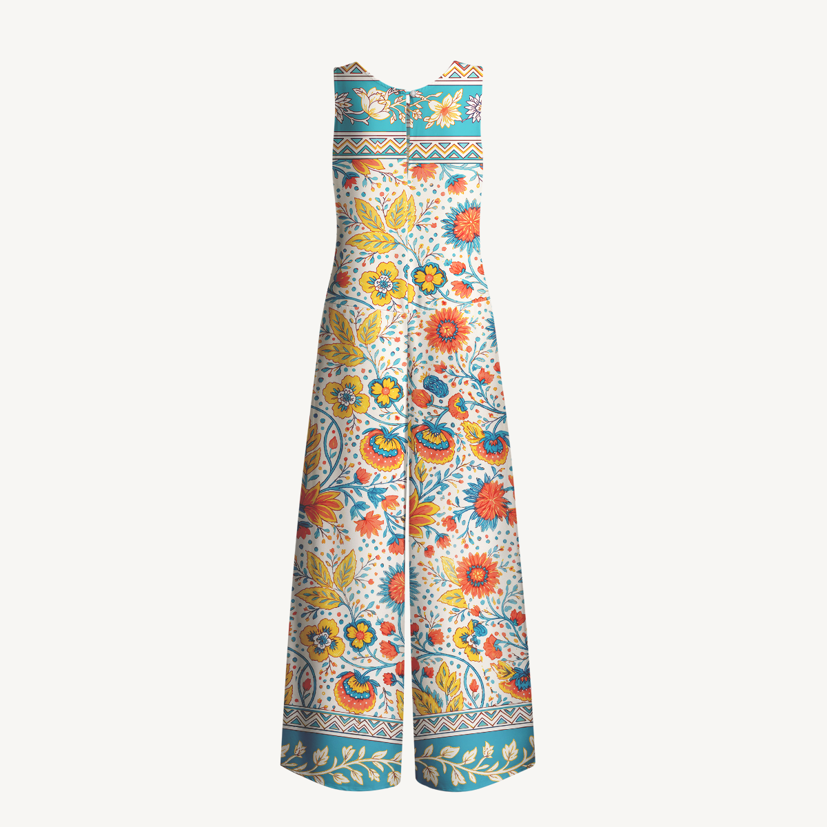 Moroccan Garden Pattern Womens Jumpsuit With Pockets
