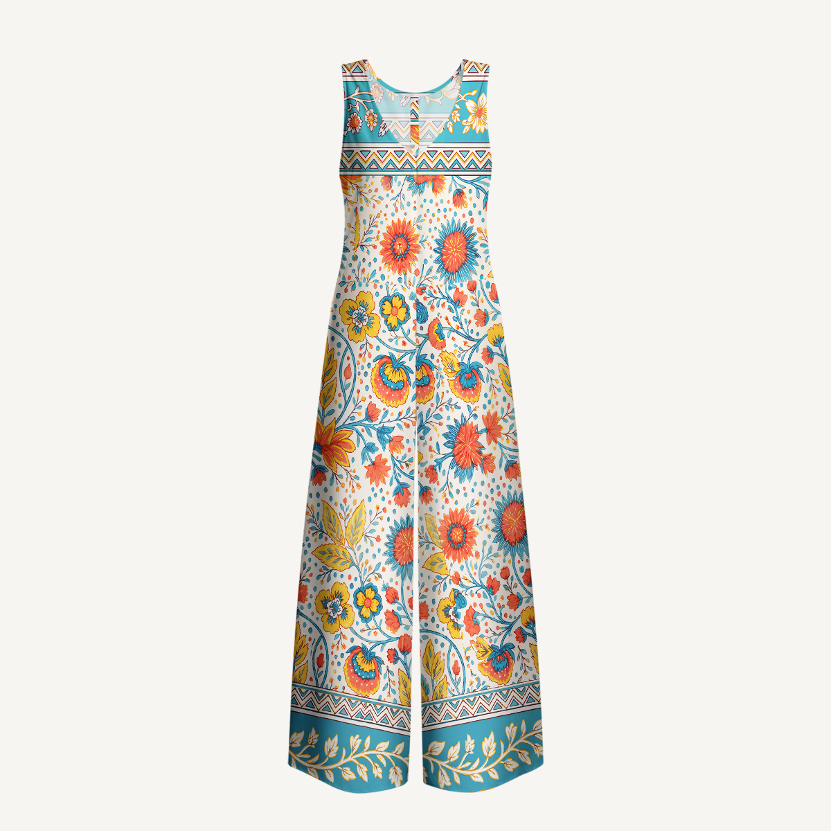 Moroccan Garden Pattern Womens Jumpsuit With Pockets