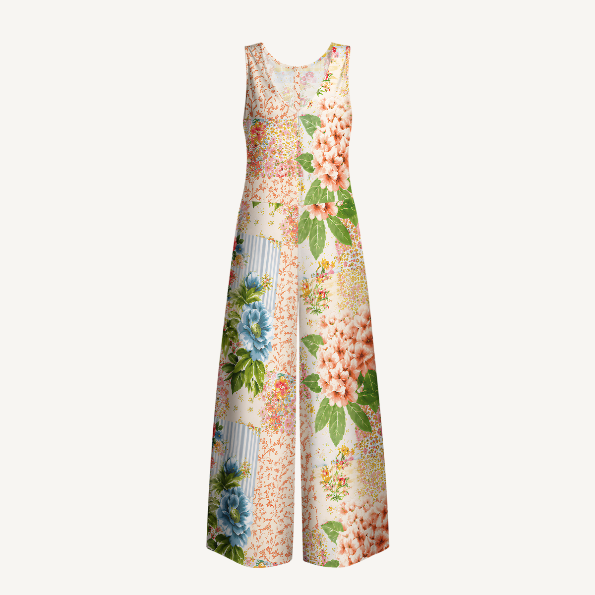Vintage Cottage Garden Quilt Womens Jumpsuit With Pockets