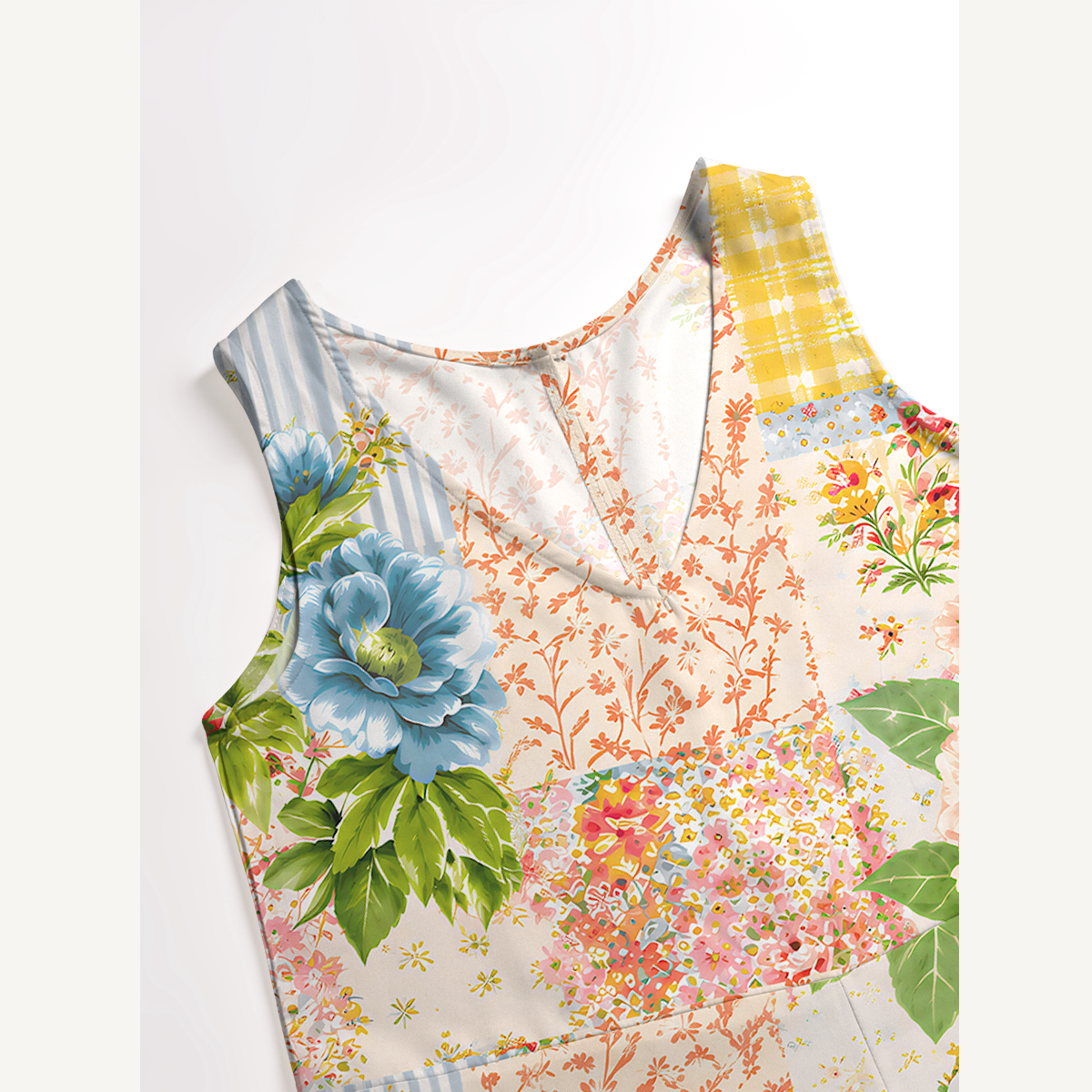 Vintage Cottage Garden Quilt Womens Jumpsuit With Pockets