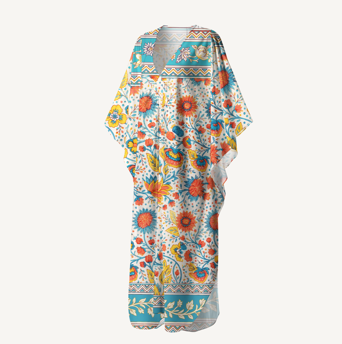 Moroccan Garden Pattern Soft Kaftan Maxi Dress
