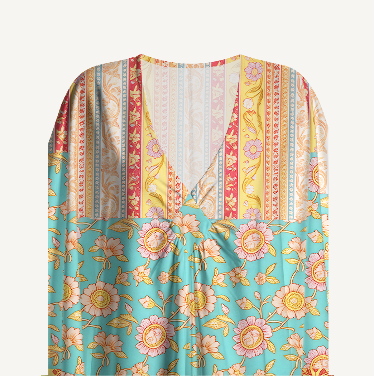 Paisley Inspired Pattern Soft Kaftan Maxi Dress