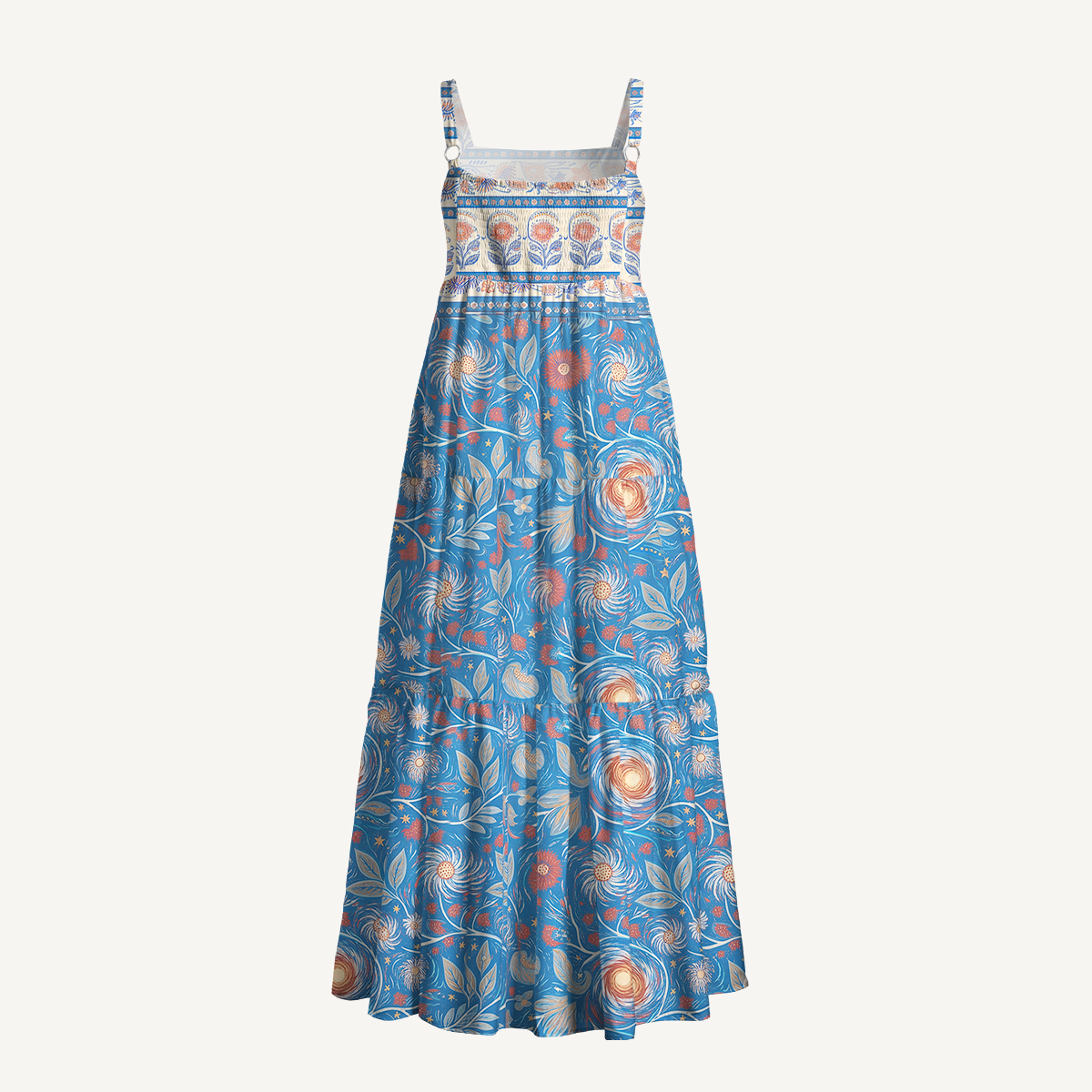 Starry Night Swirl Floral Boho Strap Maxi Summer Dress With Pockets