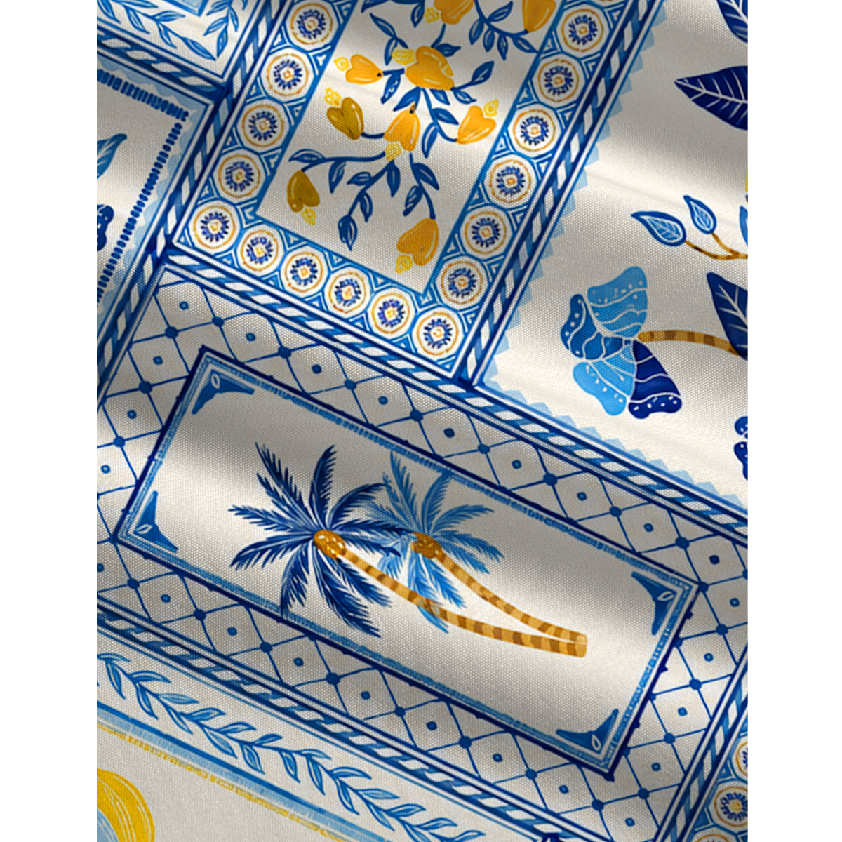 Blue Tropical Tile Jumpsuit with Pockets for Women
