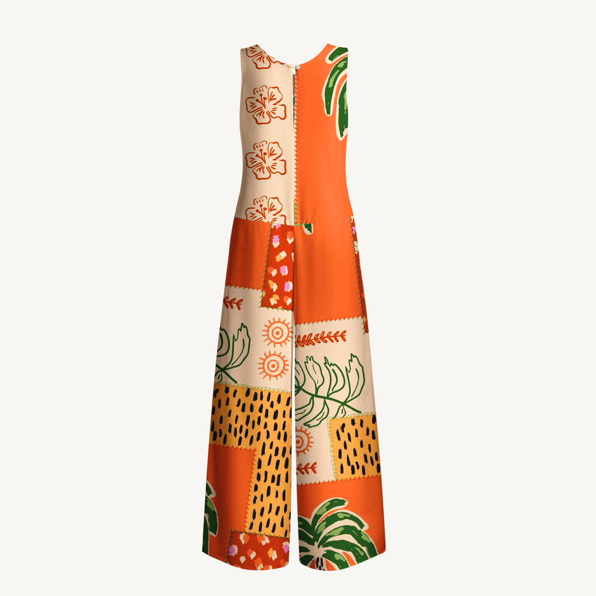 Boho Palm & Hibiscus Print Jumpsuit with Pockets for Women