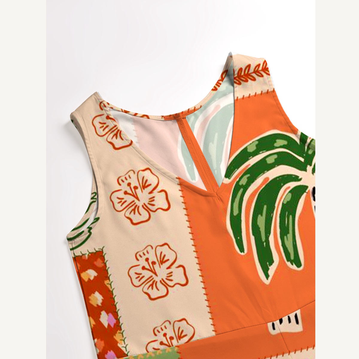 Boho Palm & Hibiscus Print Jumpsuit with Pockets for Women