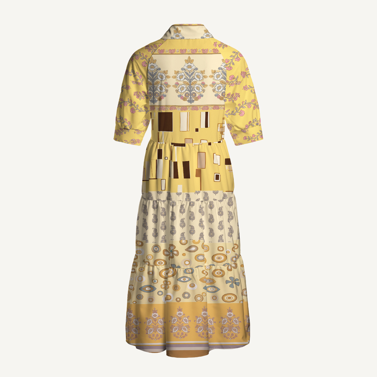 Tree of Life Eye Motif Patchwork Boho Midi Dress
