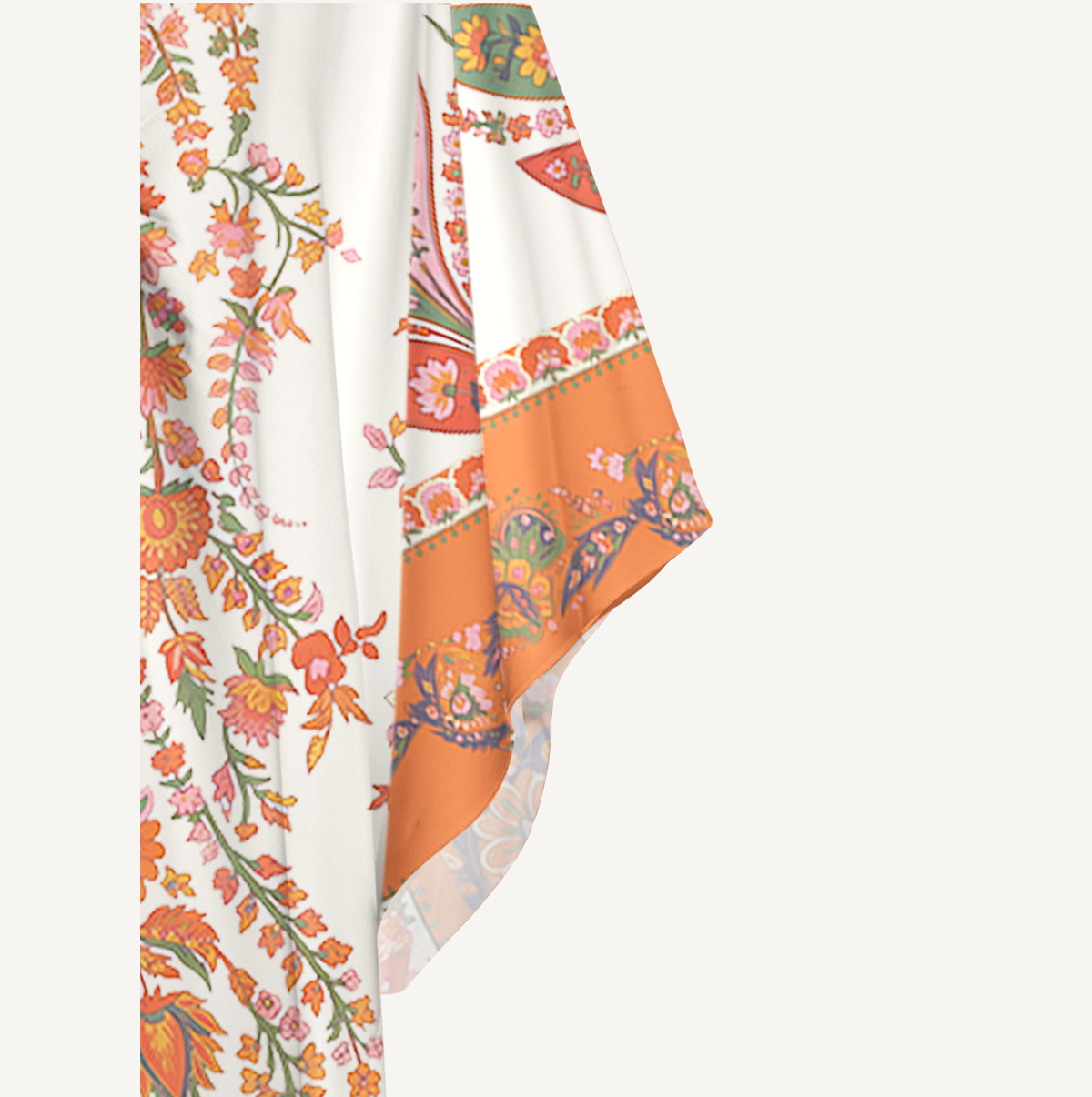 Coral Cascade Paisley Blossoms Soft Kaftan Maxi Dress