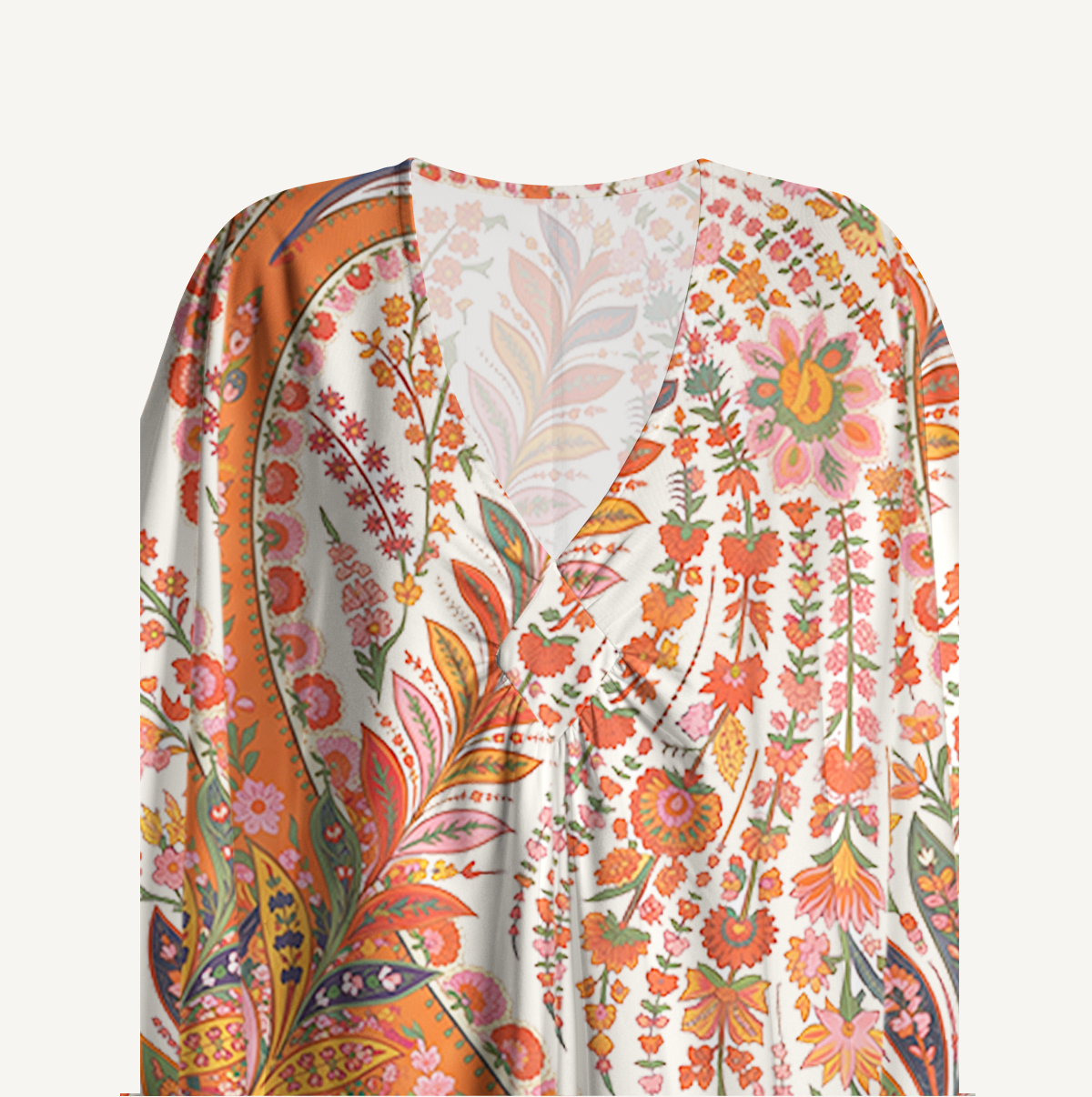Coral Cascade Paisley Blossoms Soft Kaftan Maxi Dress