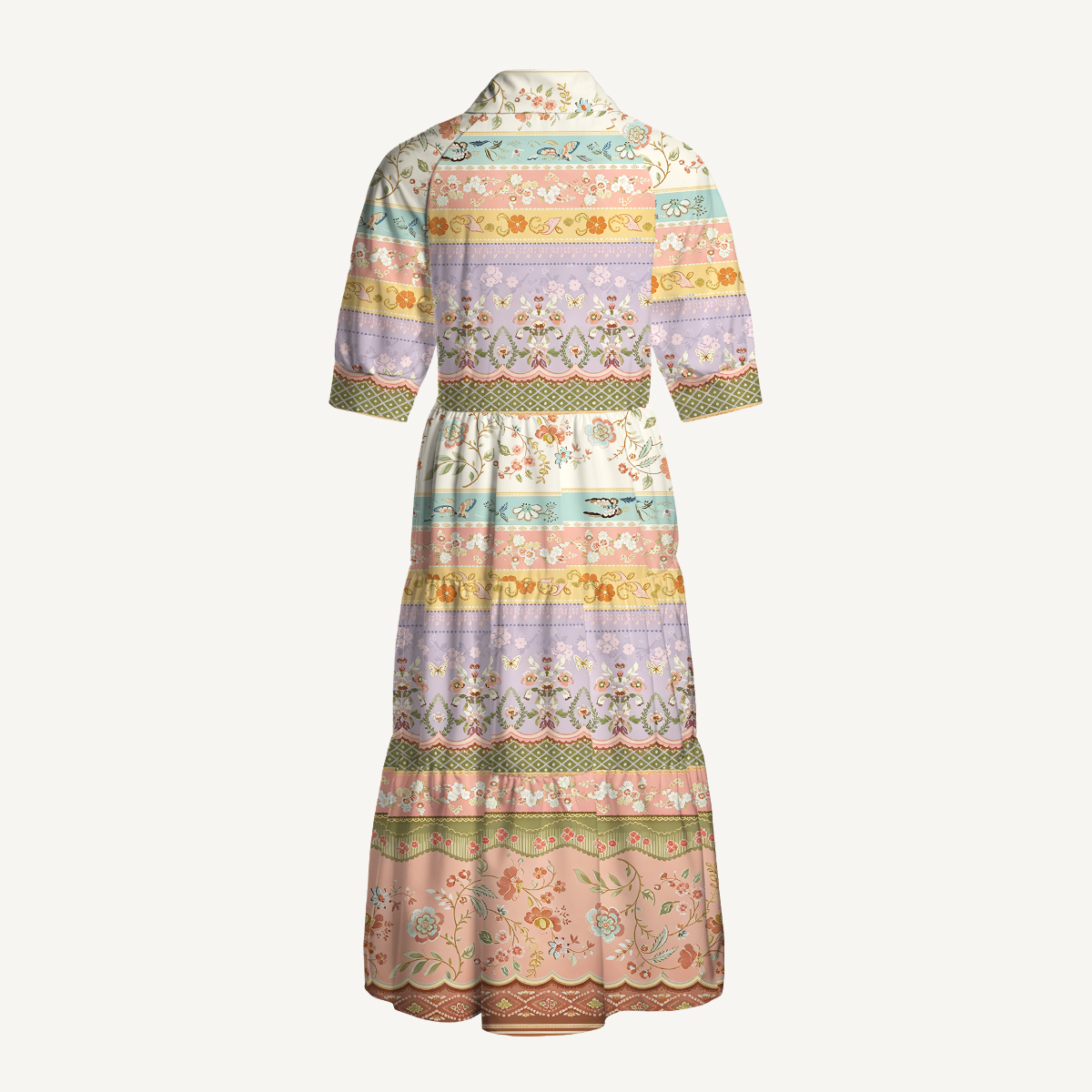 Butterfly Botanical Boho Elbow-Length Sleeve Midi Dress