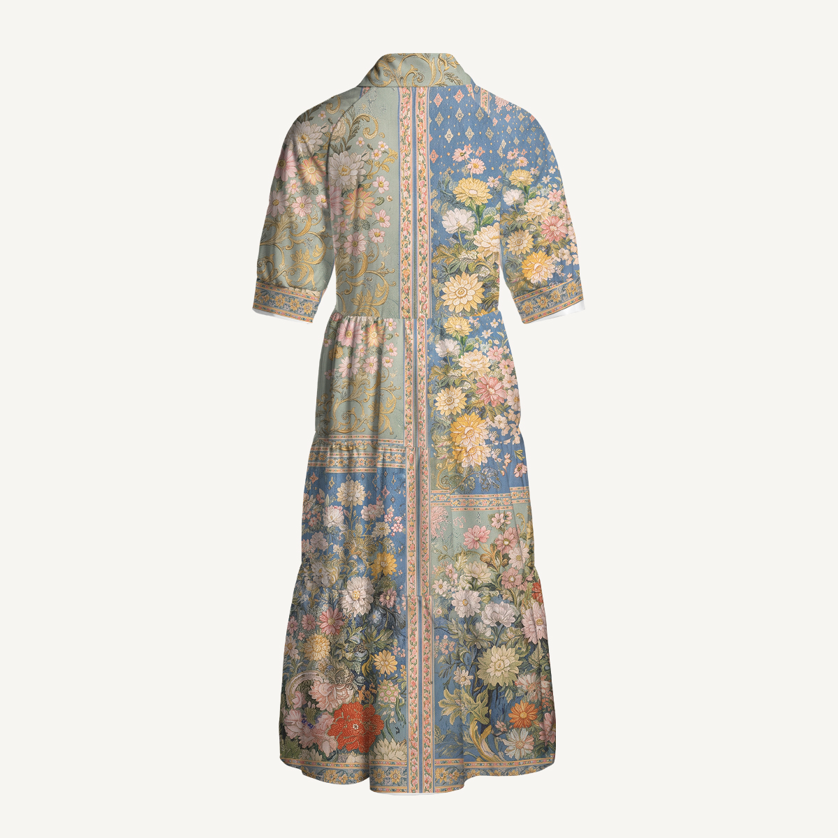 Van Gogh Bouquet of Flowers in a Vase Elbow-Length Sleeve Midi Dress
