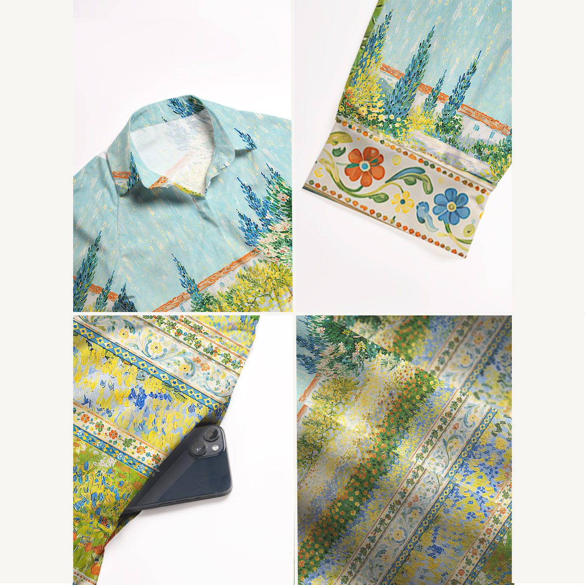 Van Gogh Garden with Flowers Elbow-Length Sleeve Midi Dress