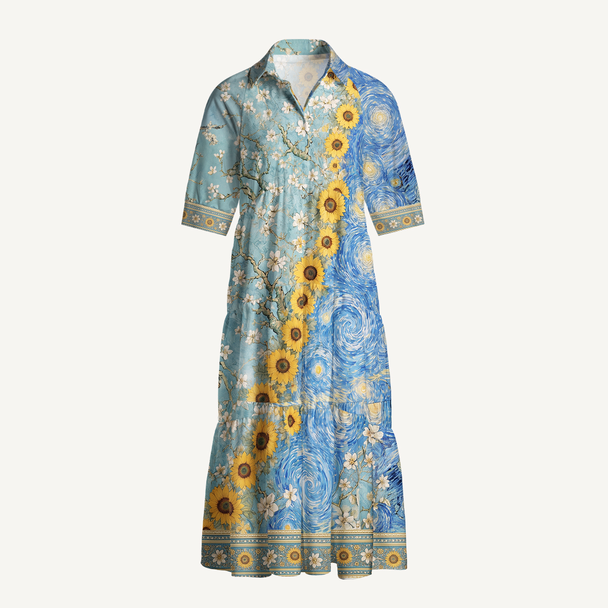 Van Gogh Almond Blossom Starry Night Sunflowers Midi Dress