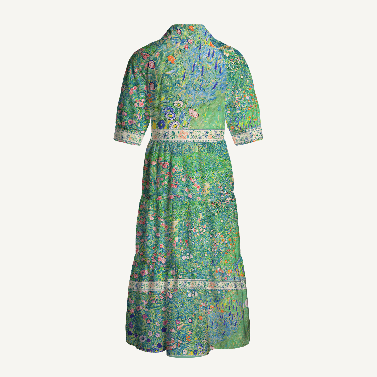 Gustav Klimt Italian Garden Landscape Elbow-Length Sleeve Midi Dress