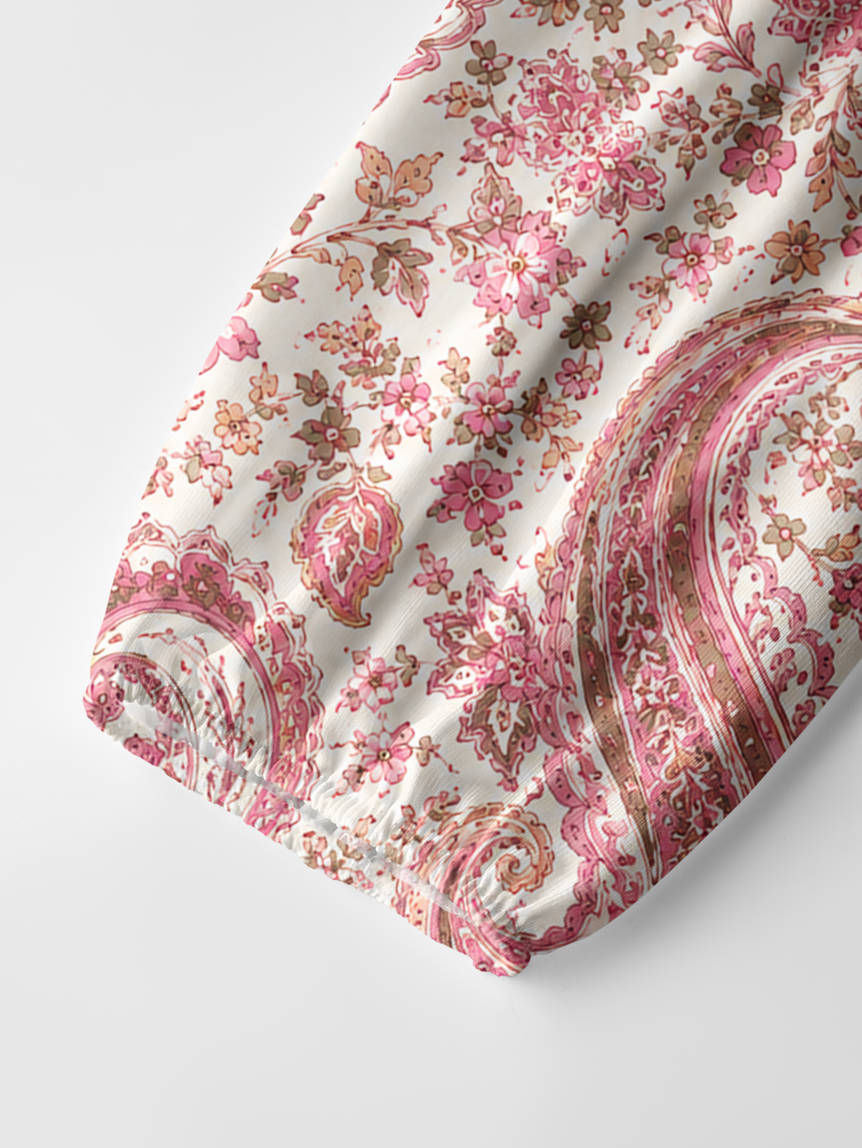 Blossom Pink Paisley Boho Long Sleeve Tie‑Neck Blouse