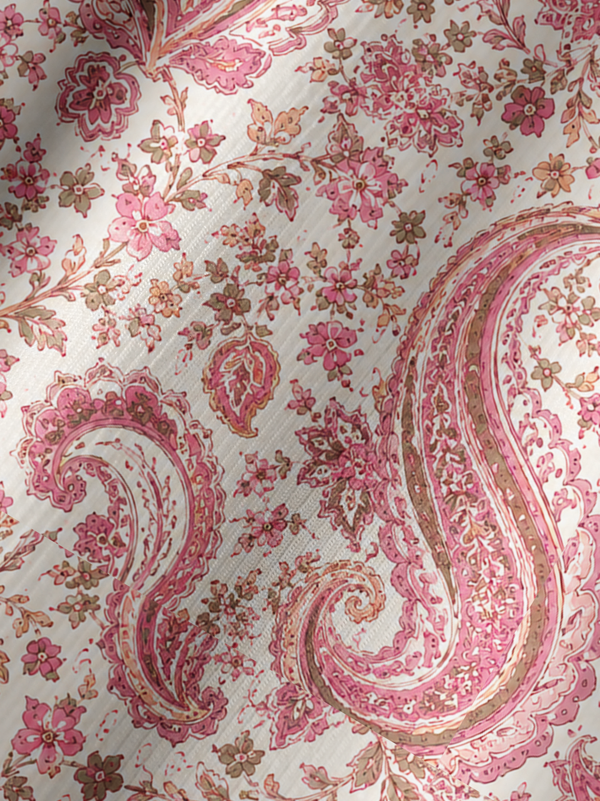 Blossom Pink Paisley Boho Long Sleeve Tie‑Neck Blouse