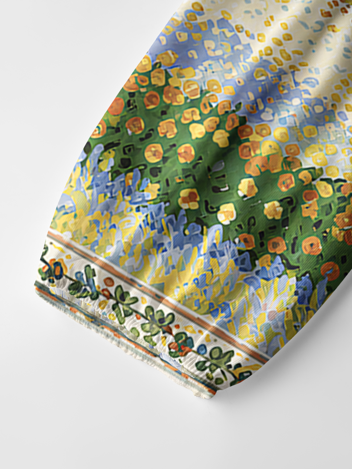 Van Gogh Garden with Flowers Long Sleeve Tie‑Neck Blouse