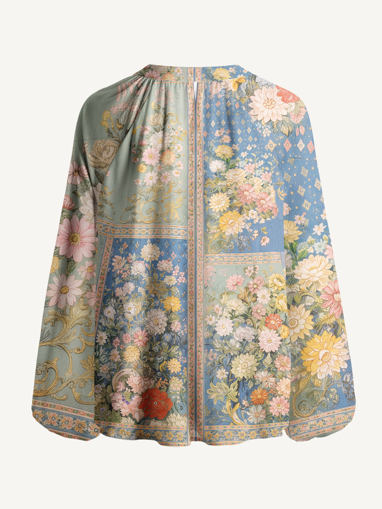Van Gogh Bouquet of Flowers in a Vase Long Sleeve Tie‑Neck Blouse