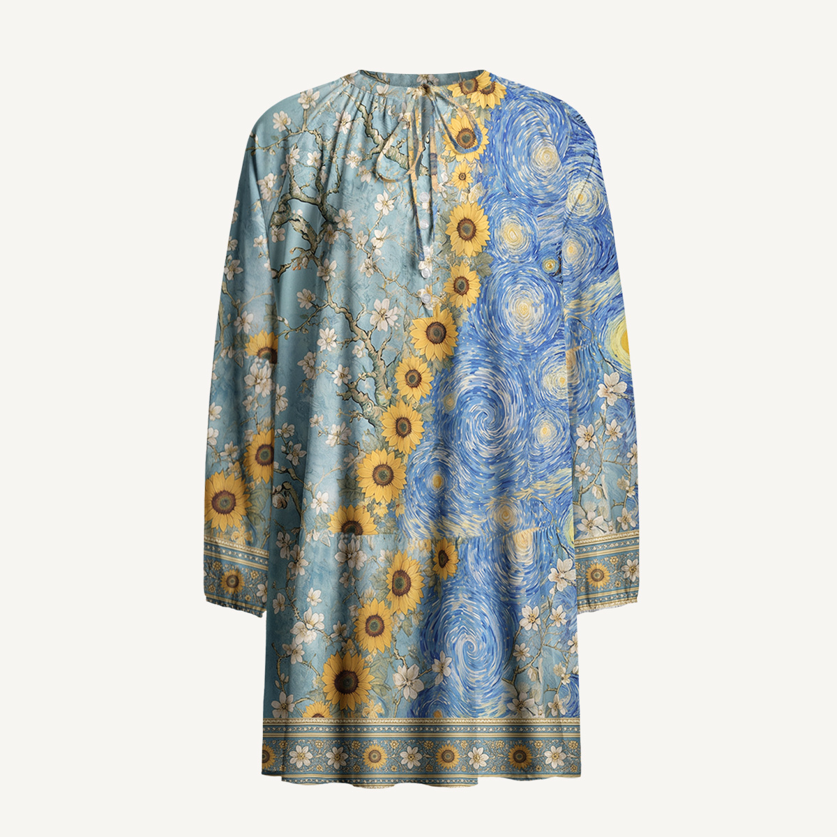 Van Gogh Almond Blossom Starry Night Sunflowers Long Sleeve Mini Dress