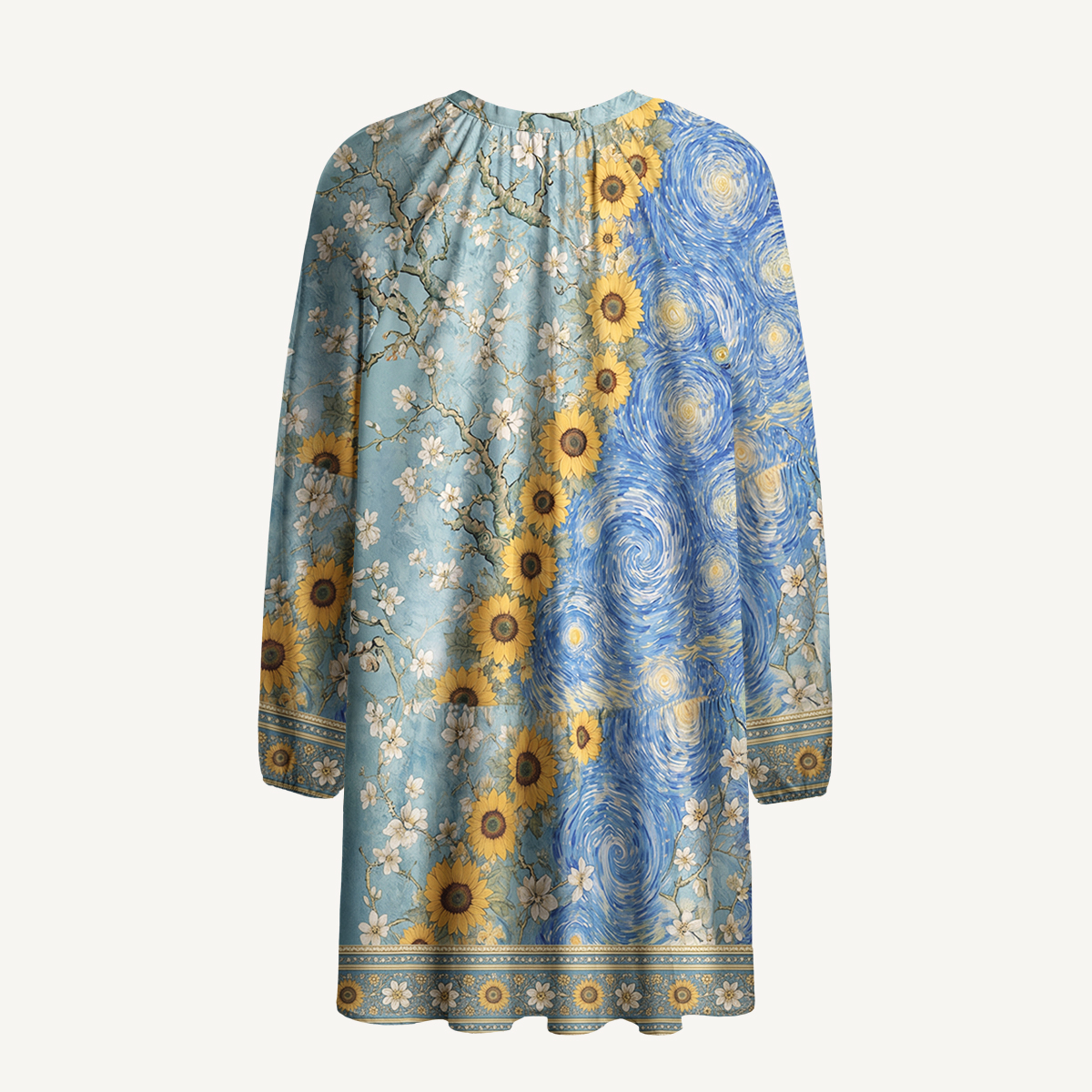 Van Gogh Almond Blossom Starry Night Sunflowers Long Sleeve Mini Dress