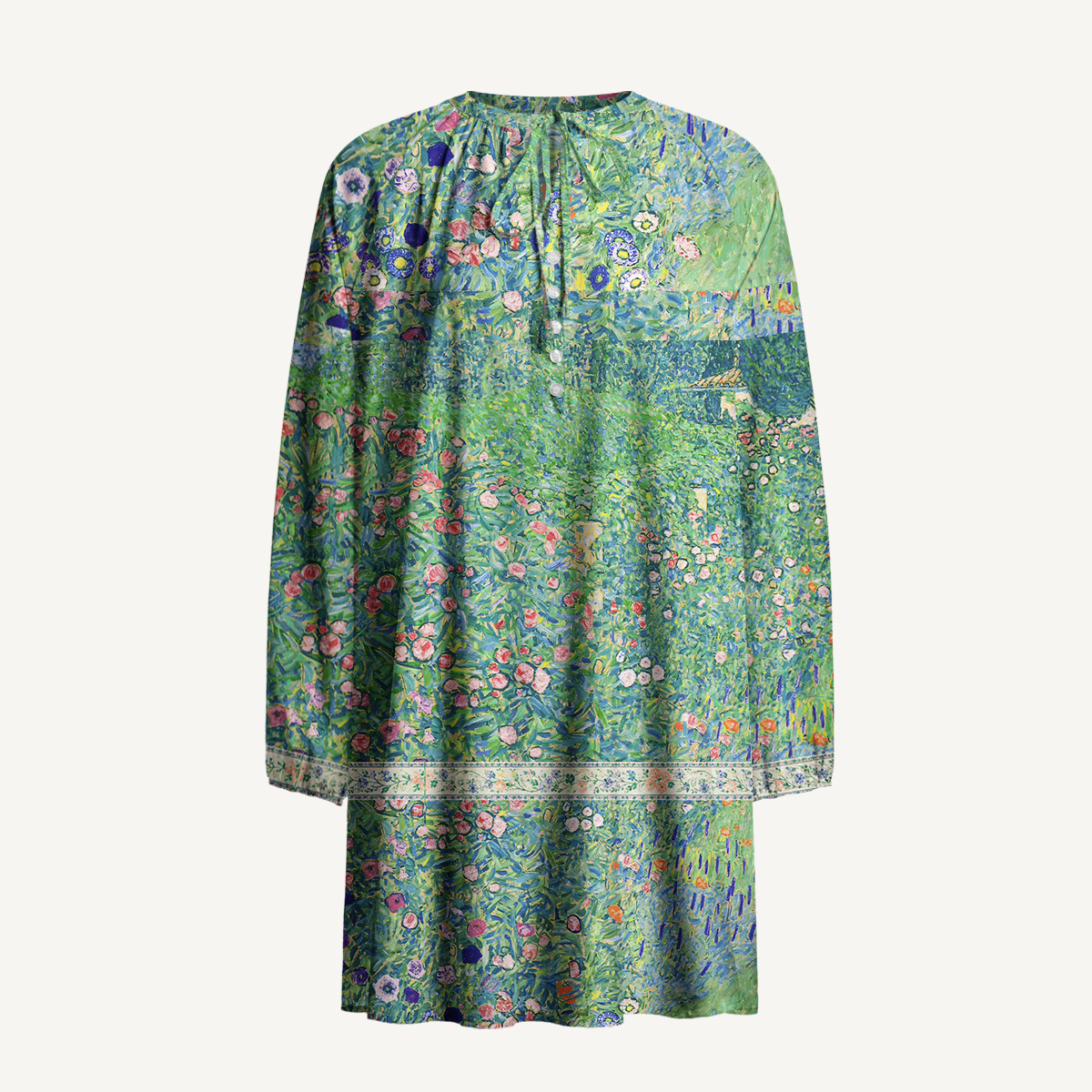 Gustav Klimt Italian Garden Landscape Long Sleeve Women Mini Dress