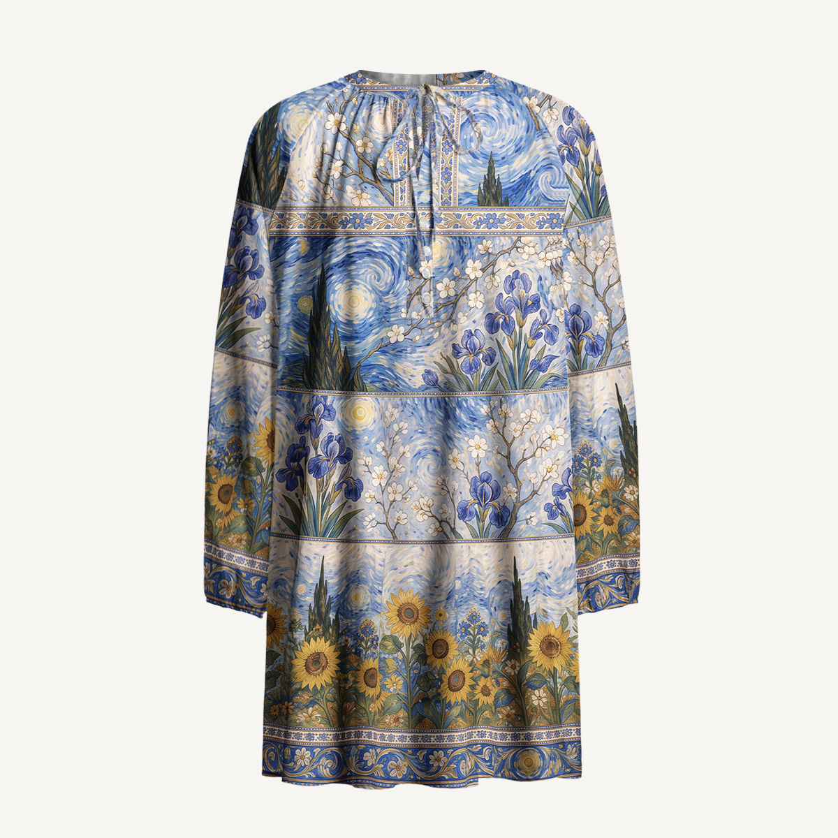 Starry Night Moonlit Garden Long Sleeve Mini Dress