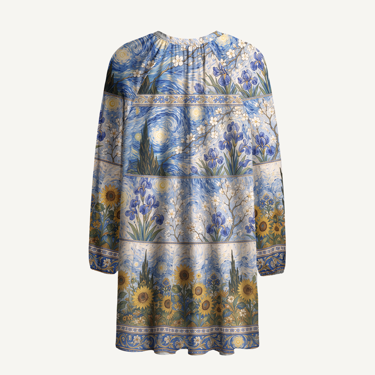 Starry Night Moonlit Garden Long Sleeve Mini Dress