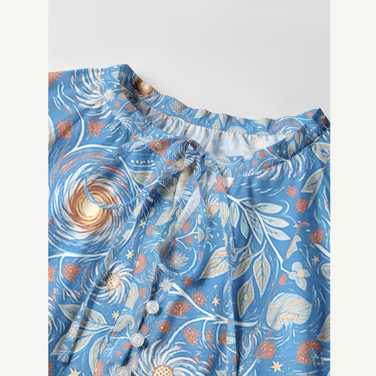 Starry Night Swirl Floral Boho Long Sleeve Mini Dress