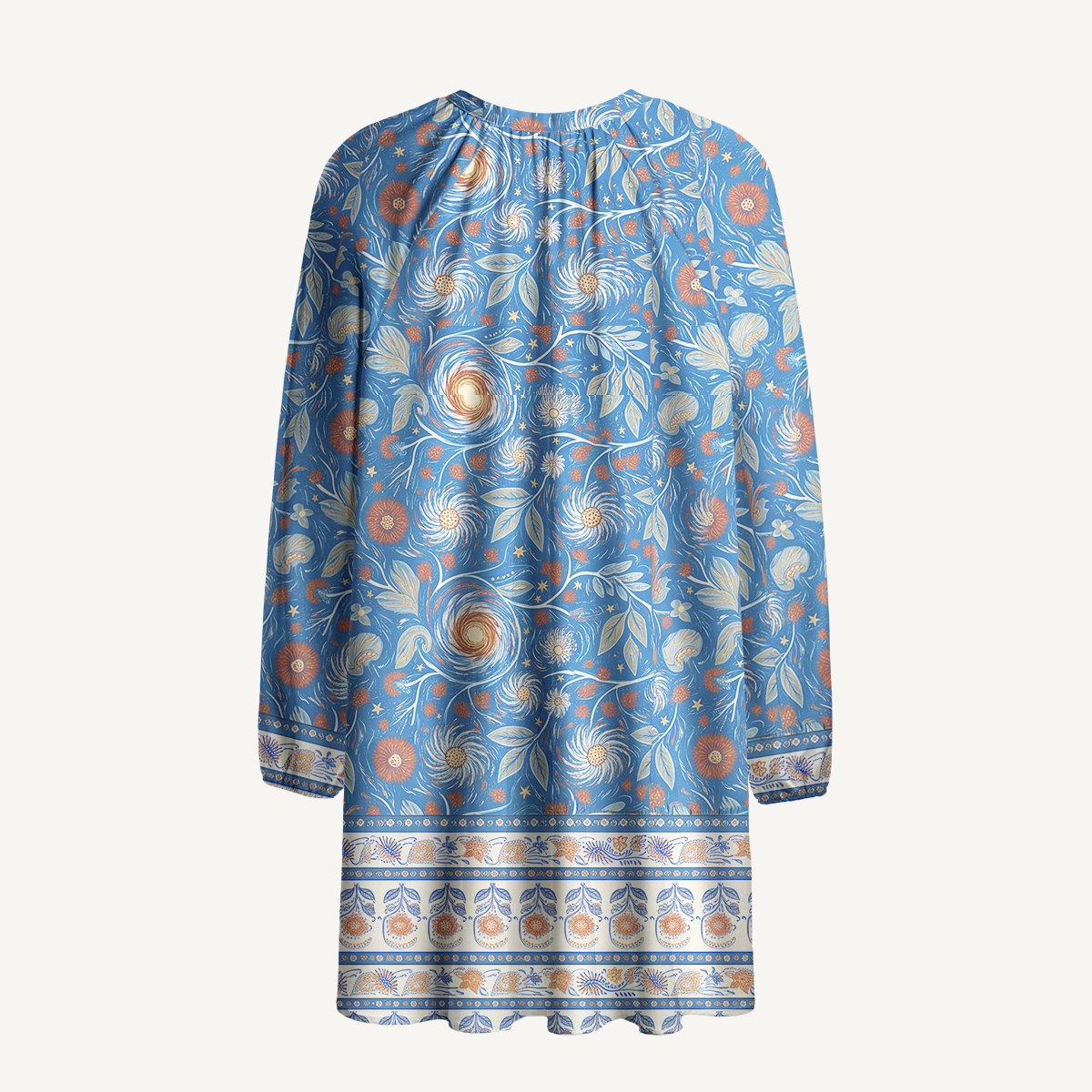 Starry Night Swirl Floral Boho Long Sleeve Mini Dress