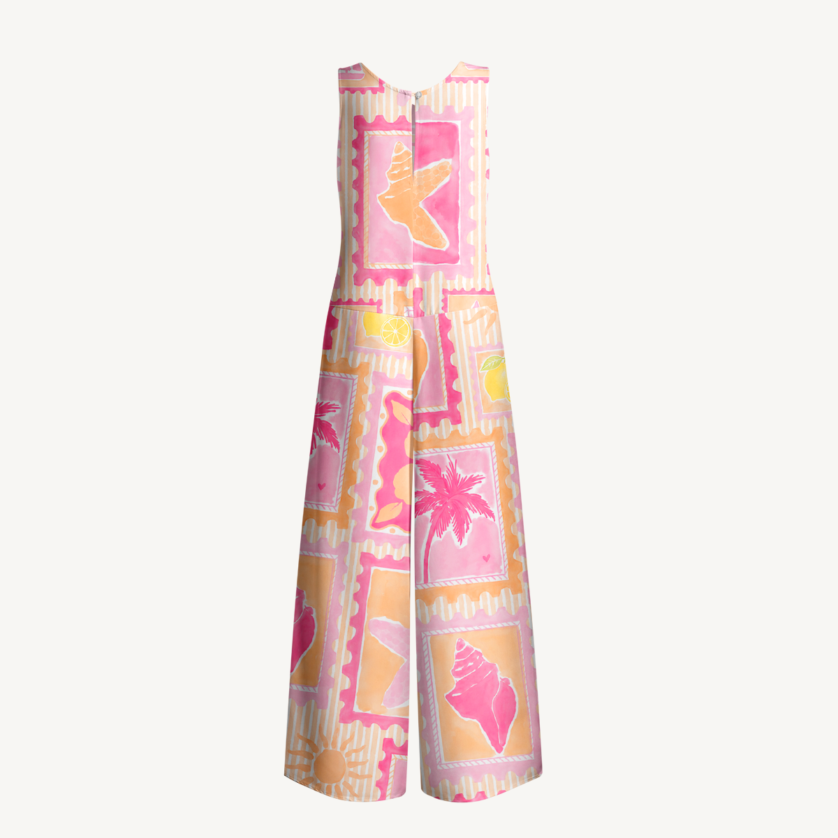 Coral Beach Postcard Jumpsuit with Pockets for Women