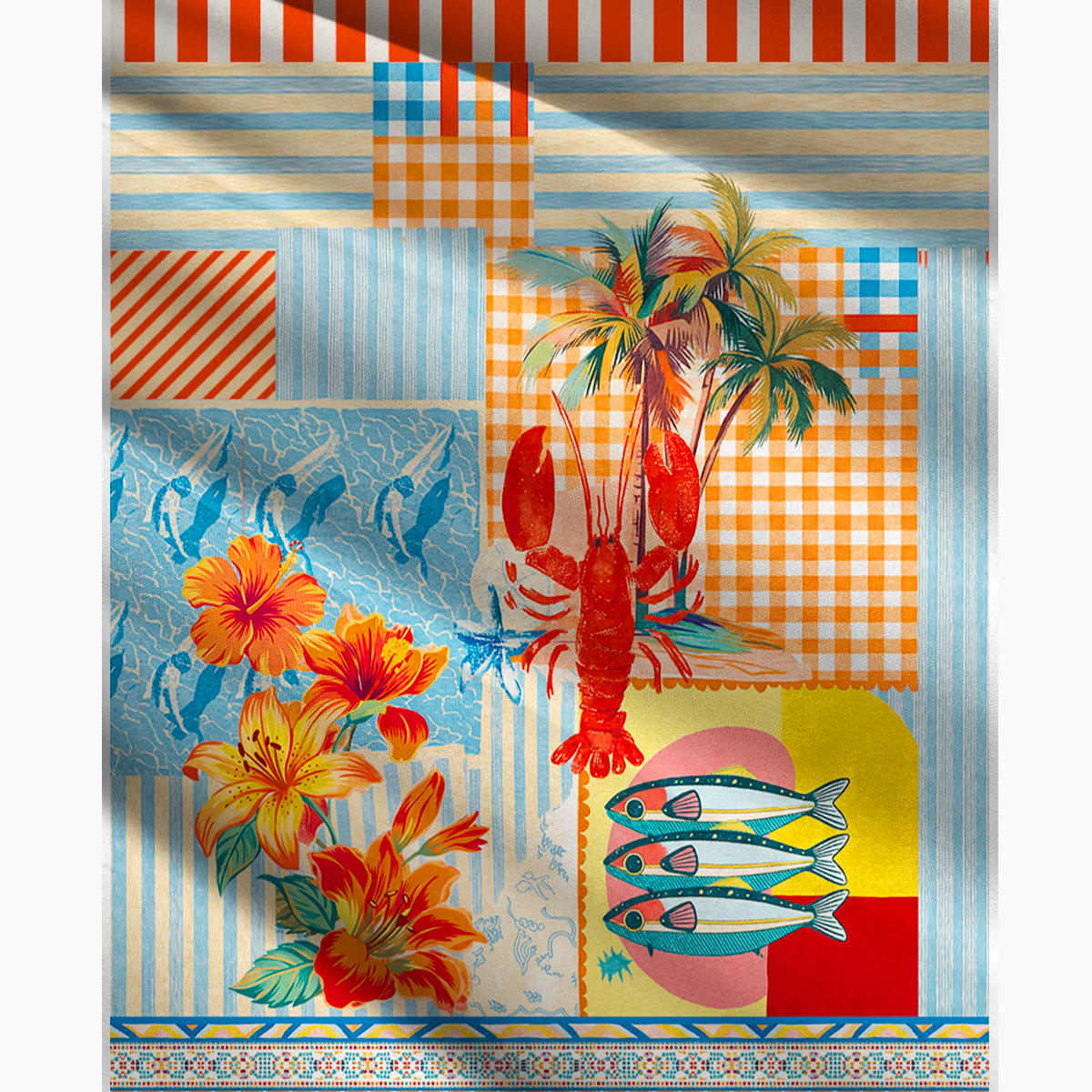 Tropical Lobster Patchwork Maxi Skirt & Strapless Dress  
